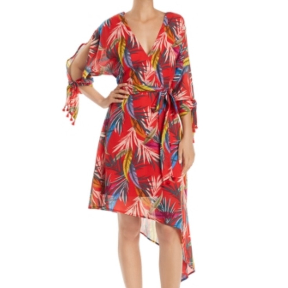 ‼️SALE‼️Red Carter Palm-Print Wrap Dress